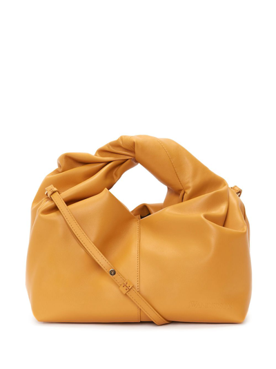 Shop Jw Anderson Mini Twister Hobo Leather Crossbody Bag In Yellow
