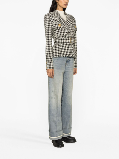 Shop Balmain Houndstooth Tweed Belted Jacket In Neutrals