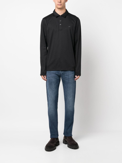 Michael Kors Long-sleeve Cotton Polo Shirt In Black