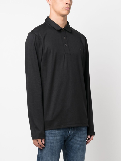 Shop Michael Kors Long-sleeve Cotton Polo Shirt In Black