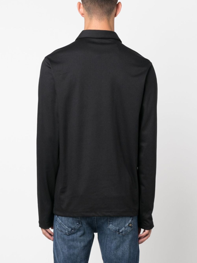 Shop Michael Kors Long-sleeve Cotton Polo Shirt In Black