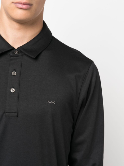 Shop Michael Kors Long-sleeve Cotton Polo Shirt In Black