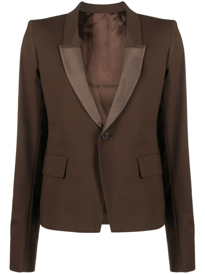 Shop Rick Owens Shawl-lapels Single-breasted Blazer In Brown