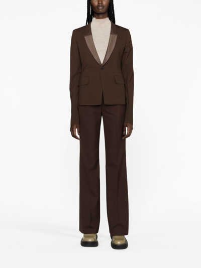 Shop Rick Owens Shawl-lapels Single-breasted Blazer In Brown