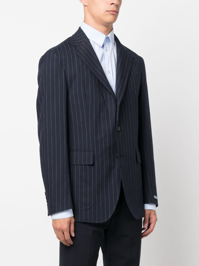 Shop Polo Ralph Lauren Pinstriped Single-breasted Blazer In Blue