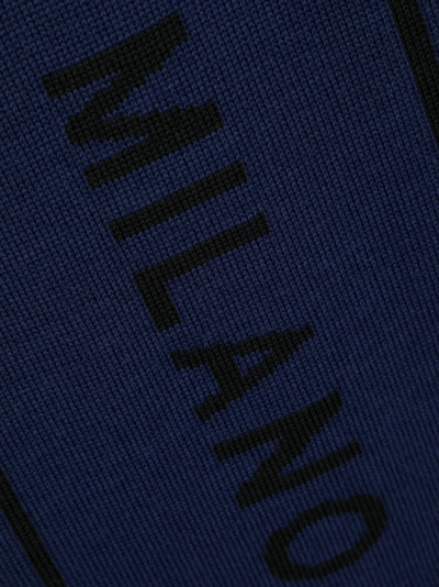 Moschino Intarsia-logo Wool Scarf In Blue