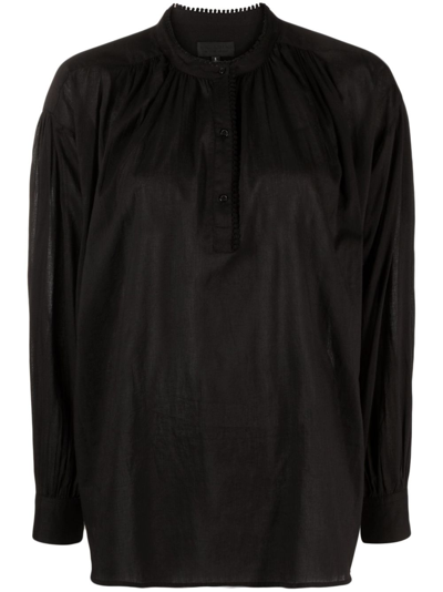 Shop Nili Lotan Long-sleeve Cotton Blouse In Black