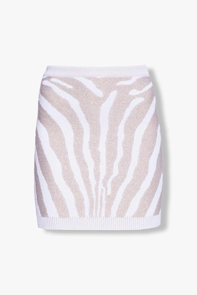 Shop Balmain Skirt With Animal Motif In Blanc/or