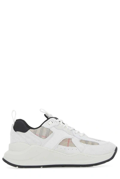 Shop Burberry Panelled Lace-up Sneakers In Bianco