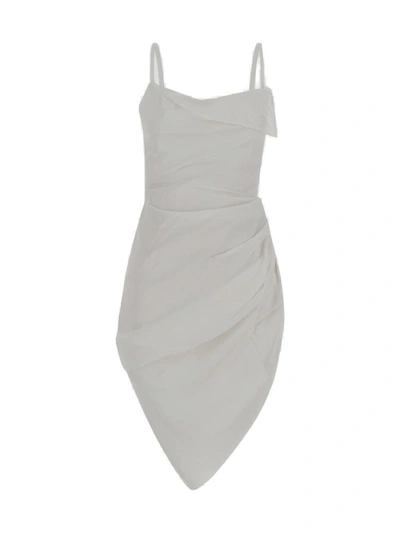Shop Jacquemus Saudade Asymmetric Draped Mini Dress In White