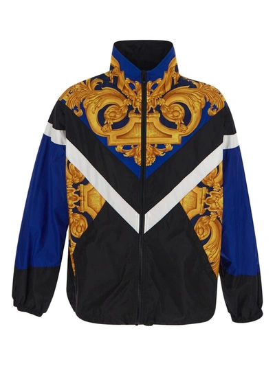 Shop Versace Heritage Print Technical Jacket In Navy/cobalt/gold