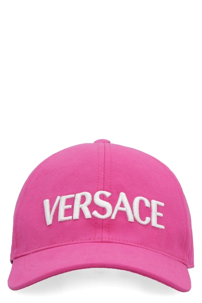 Shop Versace Logo Baseball Cap In Glossy Pink/white