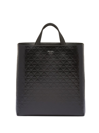 Shop Prada Embossed-print Leather Tote Bag In Black