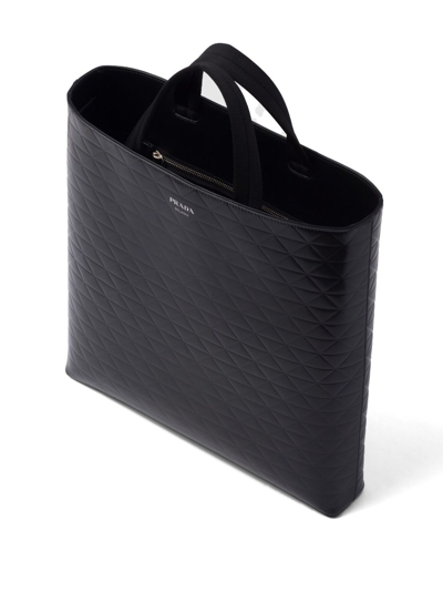 Shop Prada Embossed-print Leather Tote Bag In Black
