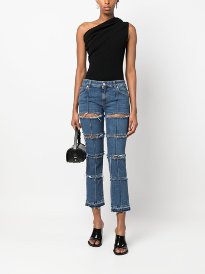 Alexander Mcqueen Distressed Cropped Jeans In Blau