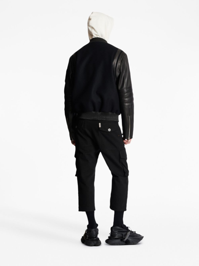 Shop Balmain Appliqué Hooded Leather Jacket In Black