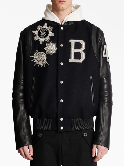 Shop Balmain Appliqué Hooded Leather Jacket In Black