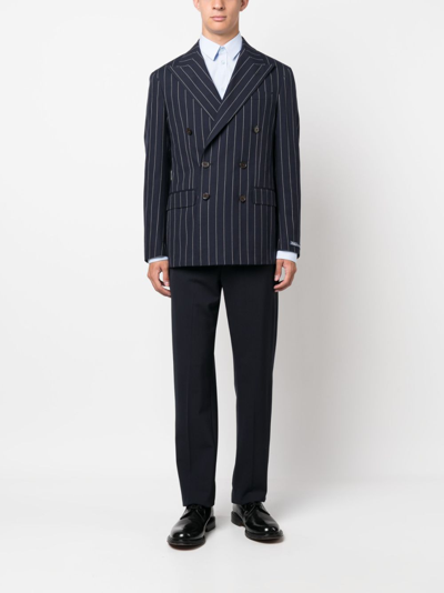 Shop Polo Ralph Lauren Pinstriped Double-breasted Blazer In Blue