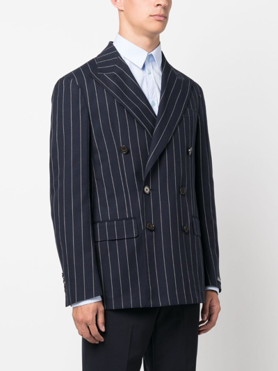 Shop Polo Ralph Lauren Pinstriped Double-breasted Blazer In Blue