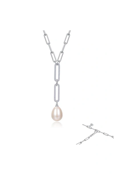 Lafonn Cultured Pearl & Simulated Diamond Y Necklace In Silver
