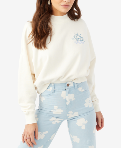 Shop O'neill Juniors' Moment Graphic Crop Cotton Sweatshirt In Winter White