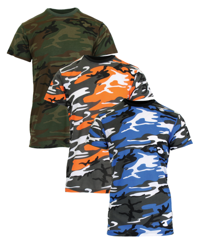 Shop Galaxy By Harvic Men's Camo Printed Short Sleeve Crew Neck T-shirt, Pack Of 3 In Woodland Camo-royal Camo-orange Camo