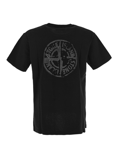 Shop Stone Island Logo T-shirt In Black