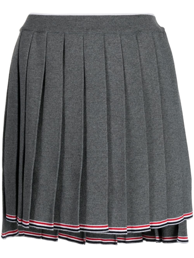 Shop Thom Browne Rwb-trimmed Pleated Miniskirt In Grey