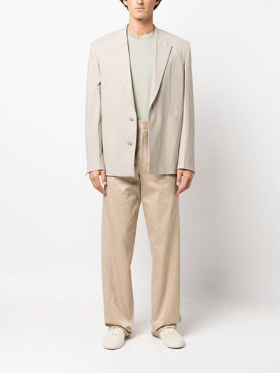 Shop Lanvin Twisted Cotton Chino Trousers In Neutrals