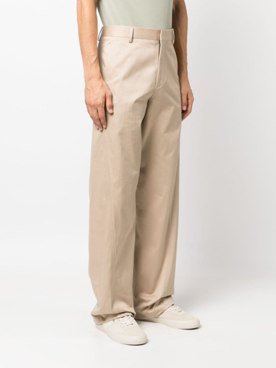 Shop Lanvin Twisted Cotton Chino Trousers In Neutrals