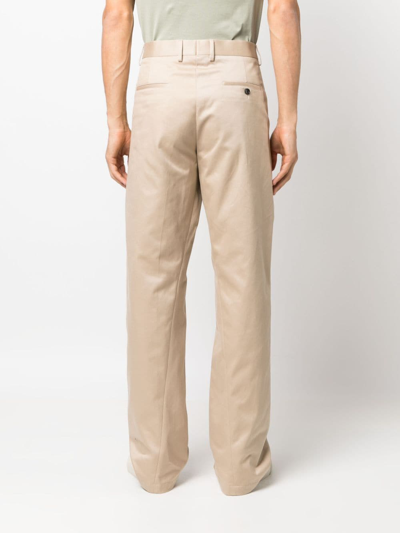 Shop Lanvin Twisted Cotton Chino Trousers In Neutrals