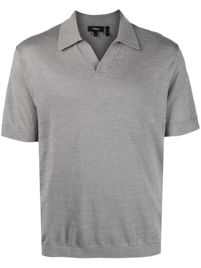 Shop Theory Brenan V-neck Polo Shirt In Grey