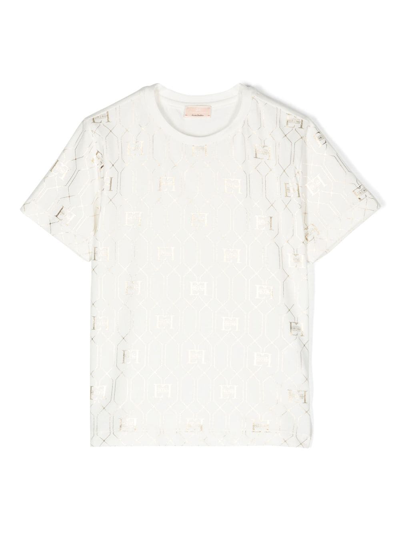 Shop Elisabetta Franchi La Mia Bambina Monogram-print Cotton T-shirt In White