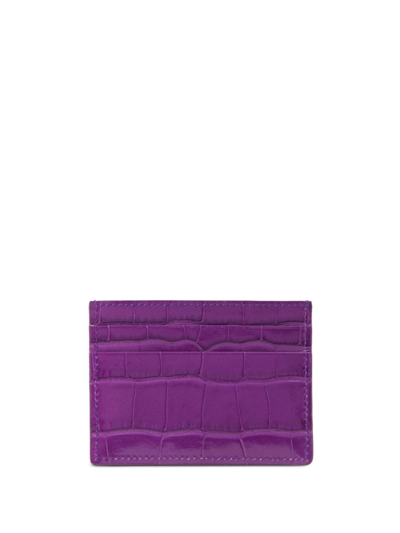 Shop Burberry Tb Embossed-leather Cardholder In Purple