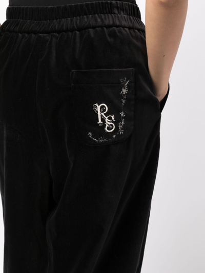 Shop Renli Su Edwina Velvet Cropped-leg Trousers In Black