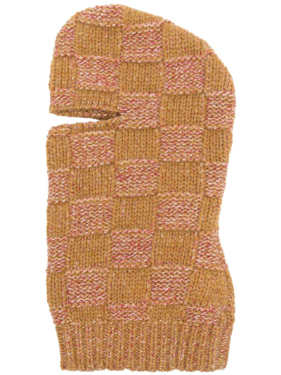 Shop Marni Checkered Virgin-wool Balaclava In Yellow