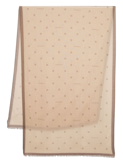 Shop Givenchy 4g-motif Cashmere-silk Scarf In Neutrals