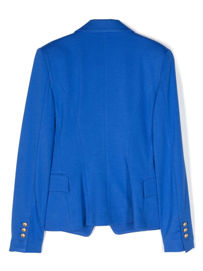 Shop Balmain Embossed-button Double-breasted Blazer In Blue