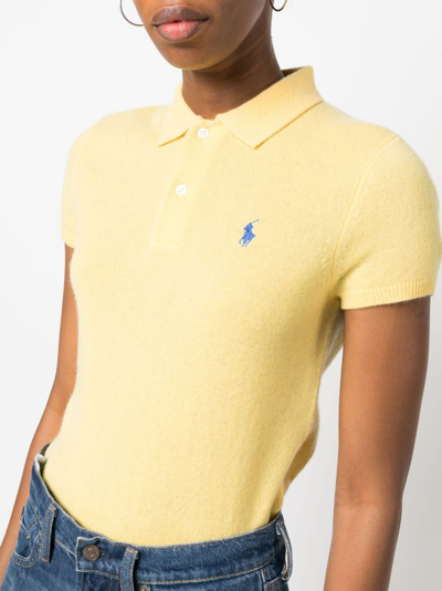 Shop Polo Ralph Lauren Polo Pony Cashmere Polo Top In Yellow
