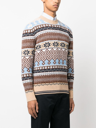 Shop Ballantyne Patterned Intarsia-knit Wool Jumper In Neutrals