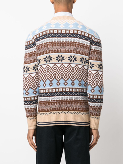 Shop Ballantyne Patterned Intarsia-knit Wool Jumper In Neutrals