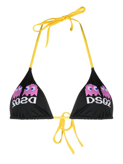 Shop Dsquared2 X Pac-man Triangle Bikini Top In Black