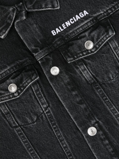 Shop Balenciaga Logo-embroidered Denim Jacket In Black