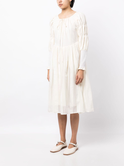 Shop Renli Su Prudence Ruched-sleeved Midi Dress In White