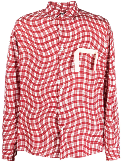 Shop Jacquemus Le Chemise Simon Wavy-check Shirt In Red