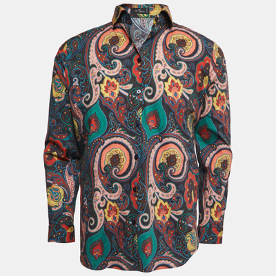Pre-owned Etro Multicolor Printed Cotton Full Sleeve Shirt L