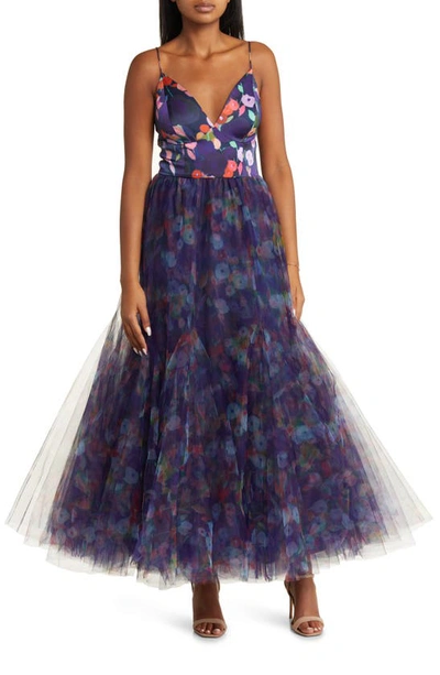 Shop Hutch Lucia A-line Gown In Navy Whimsy Watercolor Floral