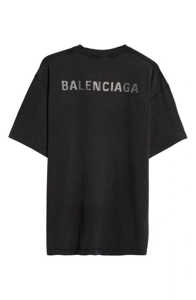 Shop Balenciaga Large Fit Crystal Logo T-shirt In Black/ Silver