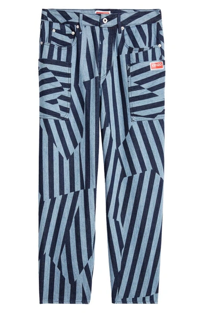 Shop Kenzo Dazzle Stripe Monkey Fit Cargo Jeans In Dm - Rinse Blue Denim
