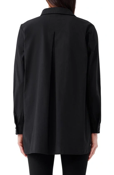 Shop Eileen Fisher Classic Collar Organic Cotton Button-up Tunic In Black